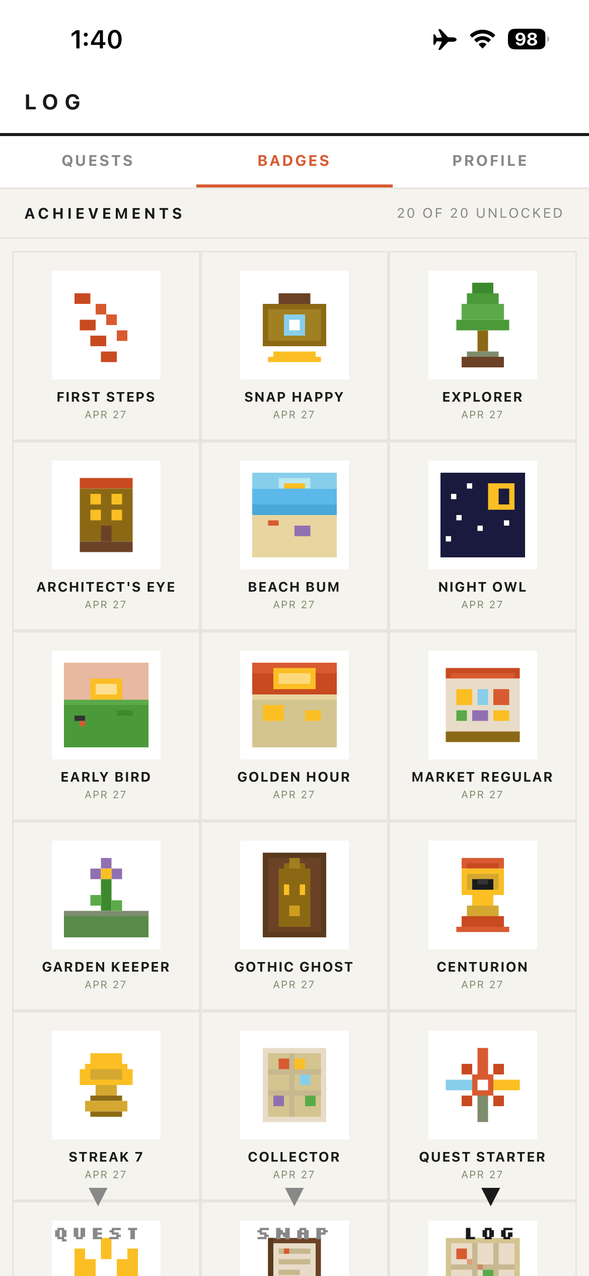 Badges screen 1